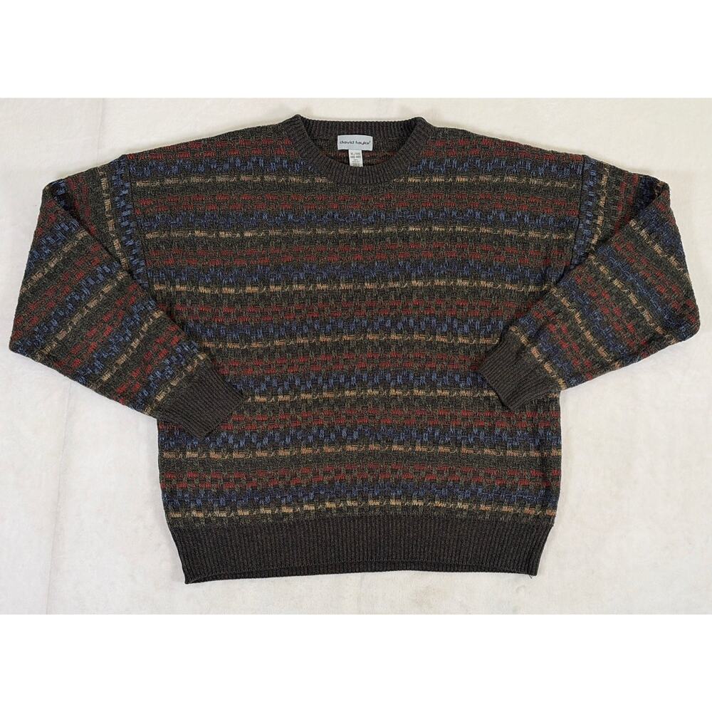 Vintage David Taylor Knit Sweater Mens XL 46-48 Grandpa Bill Cosby Multi-Color